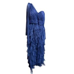 QQ Fashion Navy Tiered Layered One Shoulder Prom Gown Dress Plus Size 3X B304